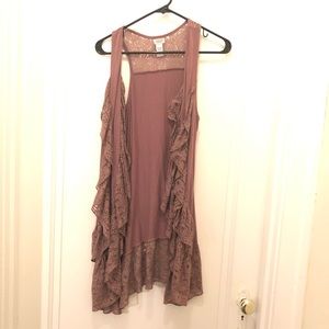 Charming Charlie Brown lace open front cardigan